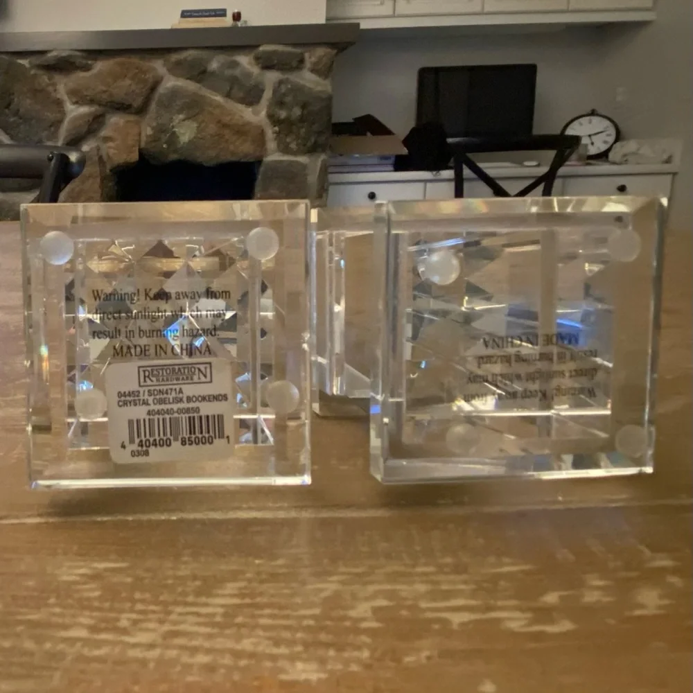RESTORATION HARDWARE Crystal Clear Glass Obelisk A Pair